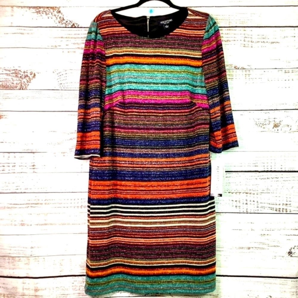 PERCEPTIONS NEW YORK SIZE L MULTICOLOR SPARKLY DRESS MIDDI‎ SHINY PARTY
